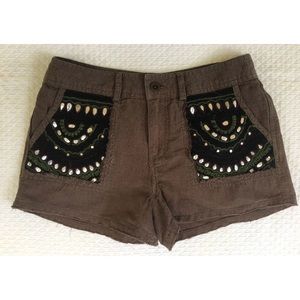 Free People Shorts, Brown, Embellished.